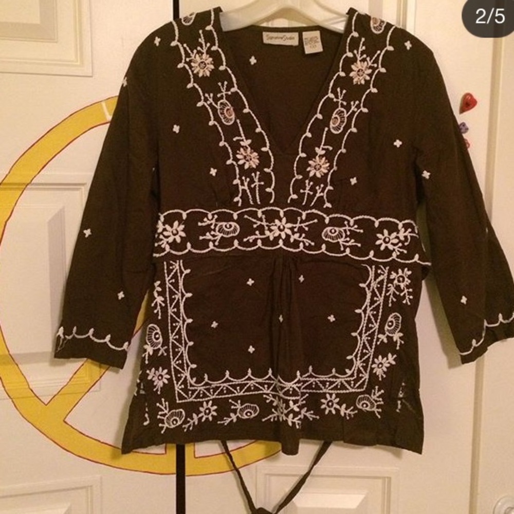 Embroidered and beaded hippy brown top